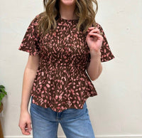 WISHLIST Floral Smocked Peplum Blouse in espresso rose - women's blouse - view 5