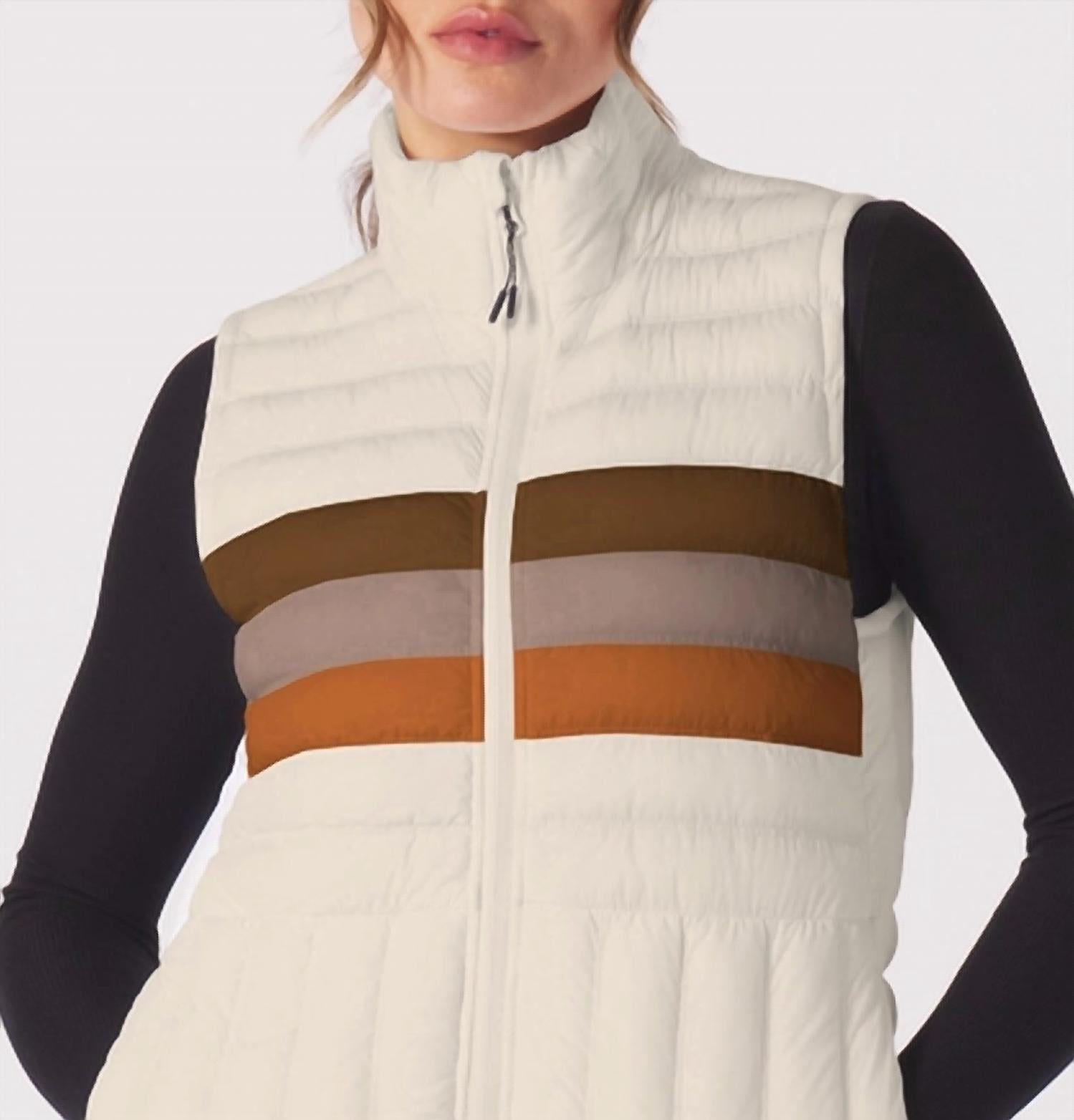 glyder Pure Puffer Vest in oatmilk chocolate - women's jacket - detail view