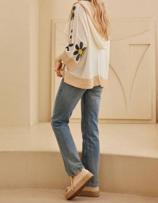 Mello - Hooded Floral Crochet Quarter Sleeve Top