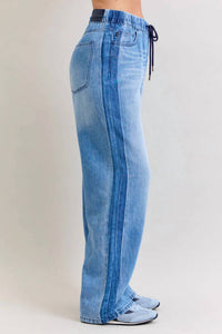 Judy Blue - High Waist Wilhelmina Elastic Waistband Drawstring & Side Panel Denim Jeans