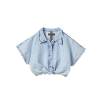 Silver Jeans Co - Girl's Short Sleeve Front Knot Denim Top