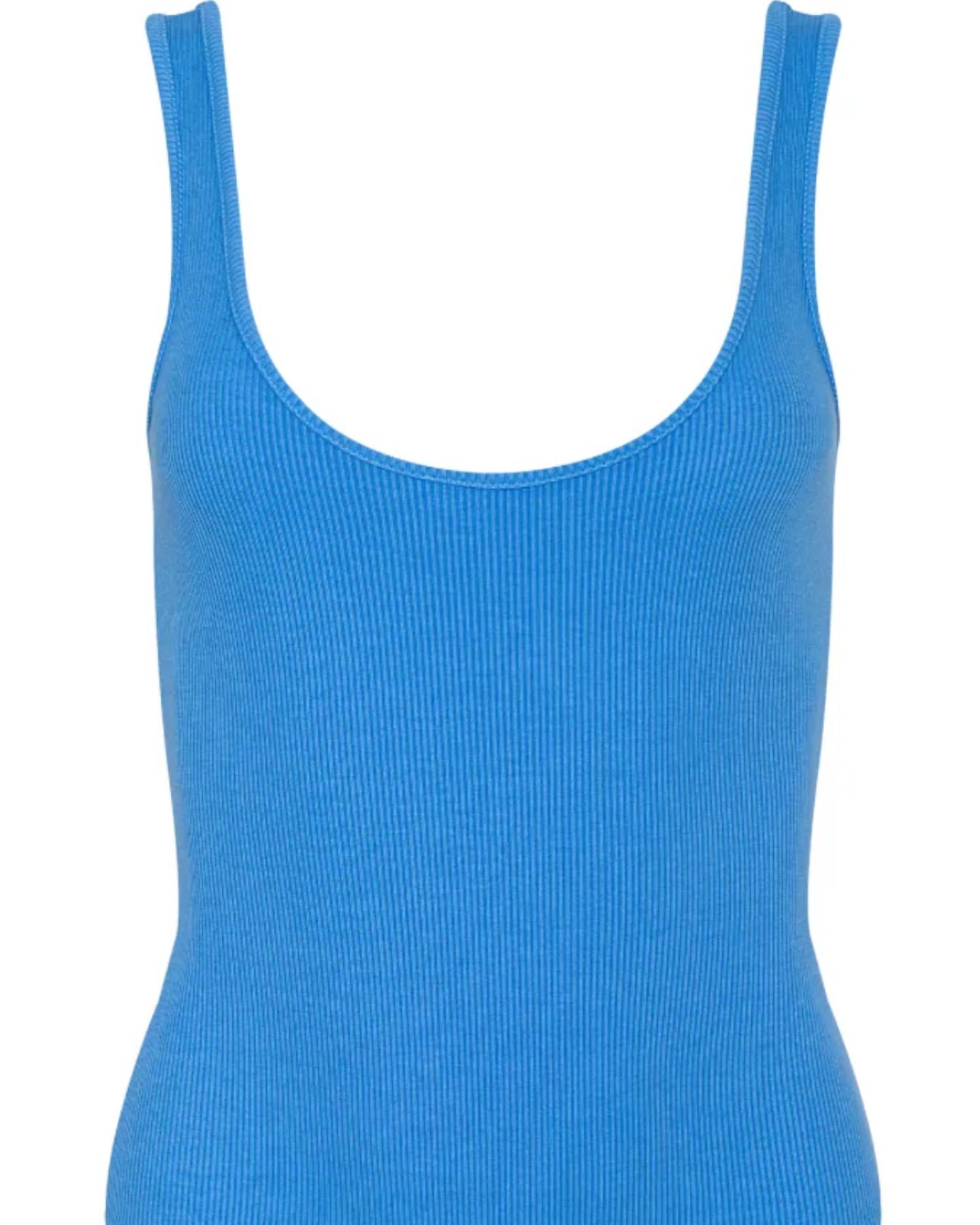 L'Agence Women's Nica Scoop Neck Tank Bodysuit in regatta blue - women's shirt - detail view