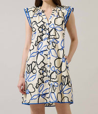 SUGARLIPS Tercy Floral Olera Ruffle Mini Dress in cream navy - women's dress - view 5