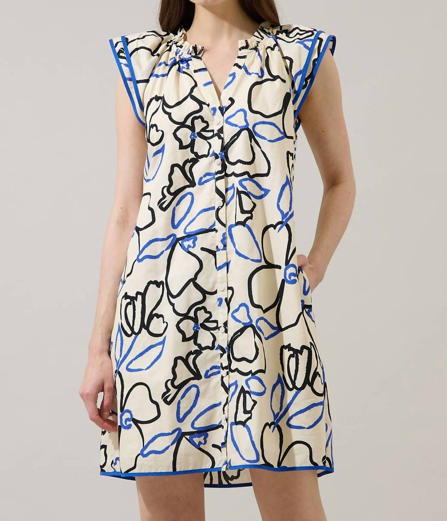 SUGARLIPS Tercy Floral Olera Ruffle Mini Dress in cream navy - women's dress - view 5