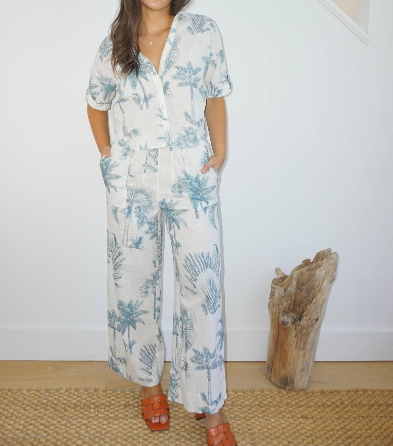 NIBI MTK Cali Cropped Shirt in faded teal palms - women's shirt - view 6