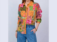Ivy Jane Delilah Patchwork Camp Shirt in multi - women's long sleeve top