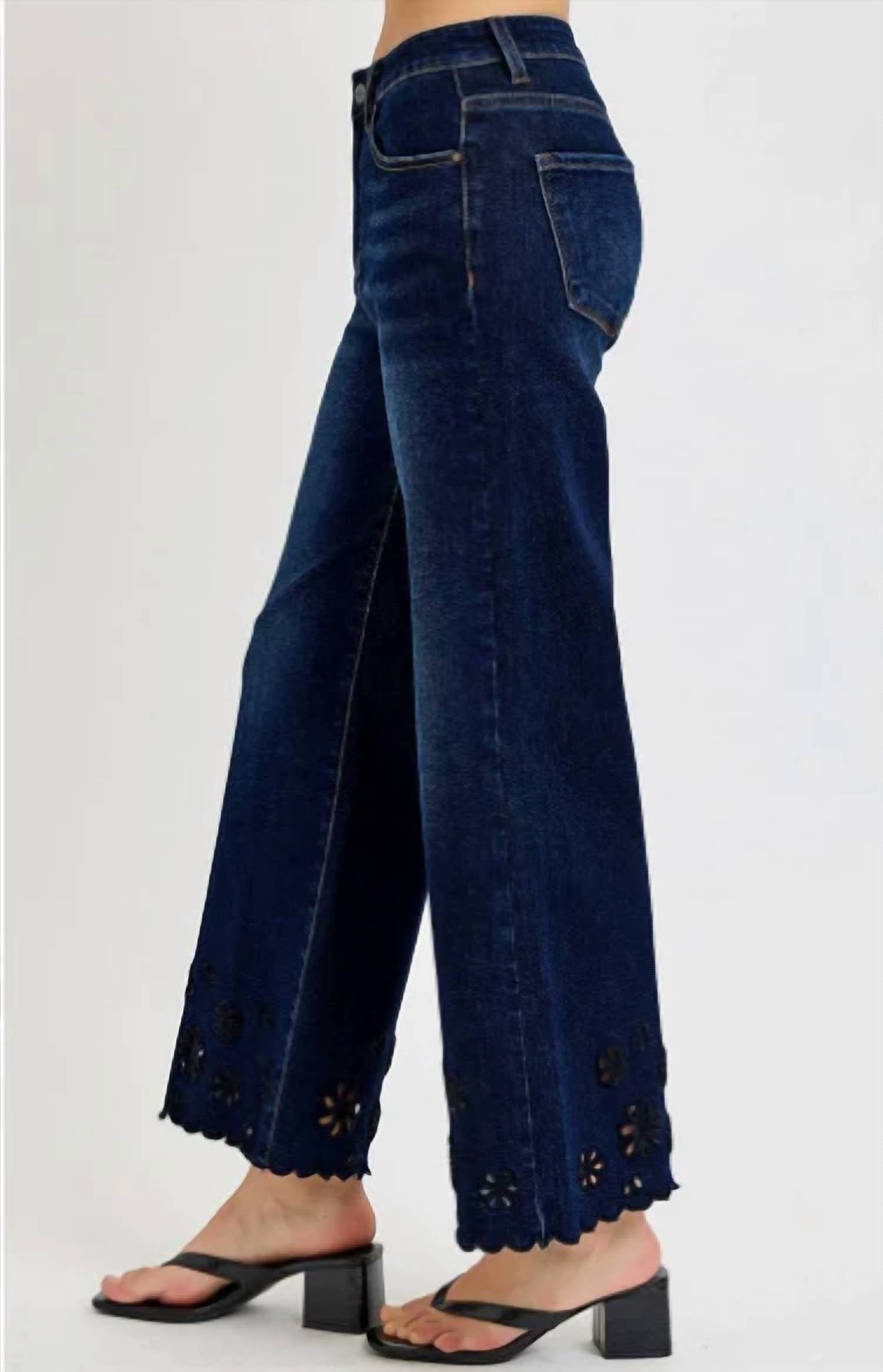 Risen - High Rise Crop Wide Cut Out Detail Jeans