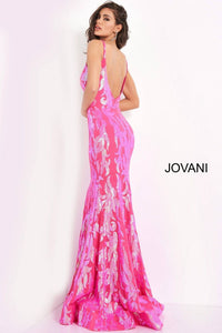 Jovani - Plunging Neckline Fitted Dress