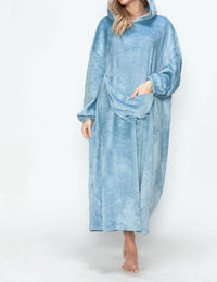 Double Take - Full Size Pocketed Hooded Midi Lounge Dress