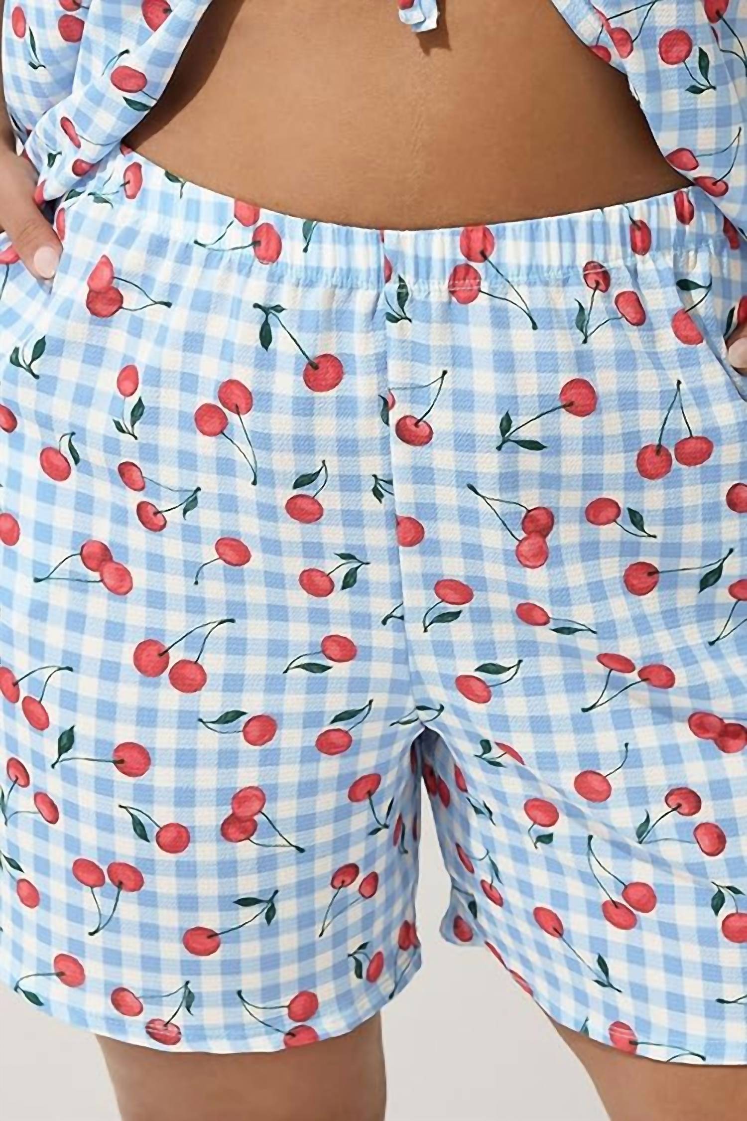 Sincerely Ours Farrah Checkered Printed Hot Shorts in cherry - women's shorts - detail view