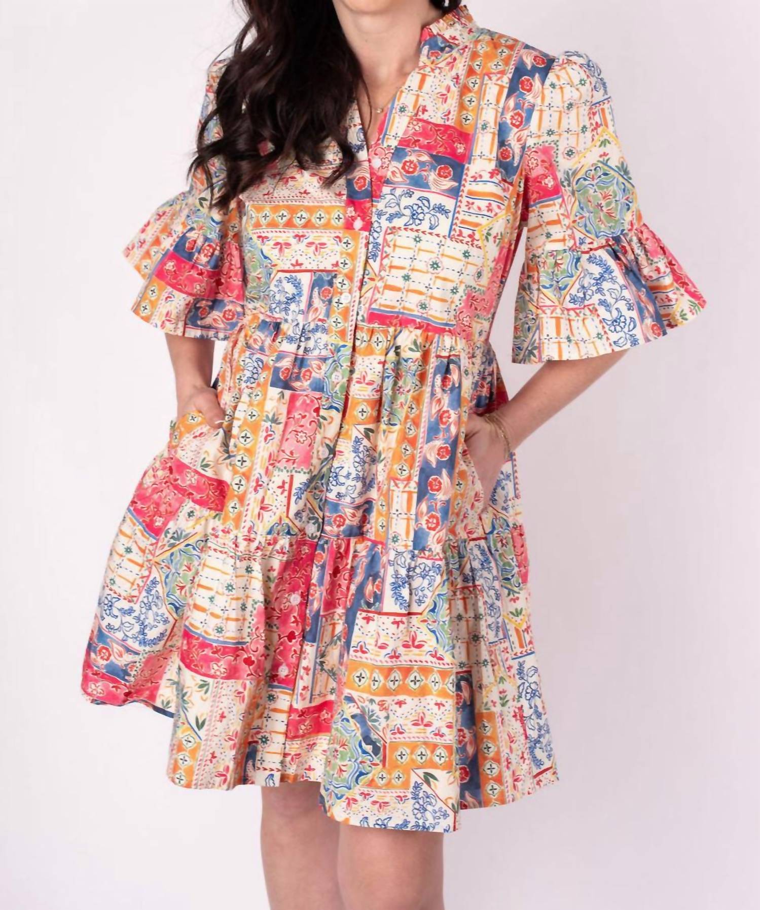 Aureum - Jane V-neck Tiered Mini Dress