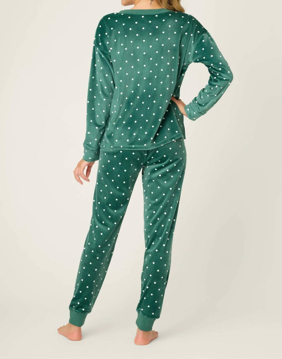 PJ Salvage Let's Get Toasty Lounge Set in dark forest polka dot - women's sleepwear - detail view