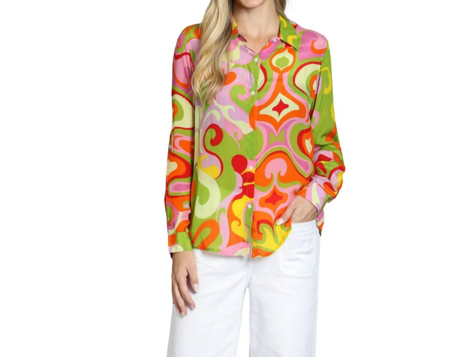 Apny - Button-up Blouse With Roll-up Sleeve