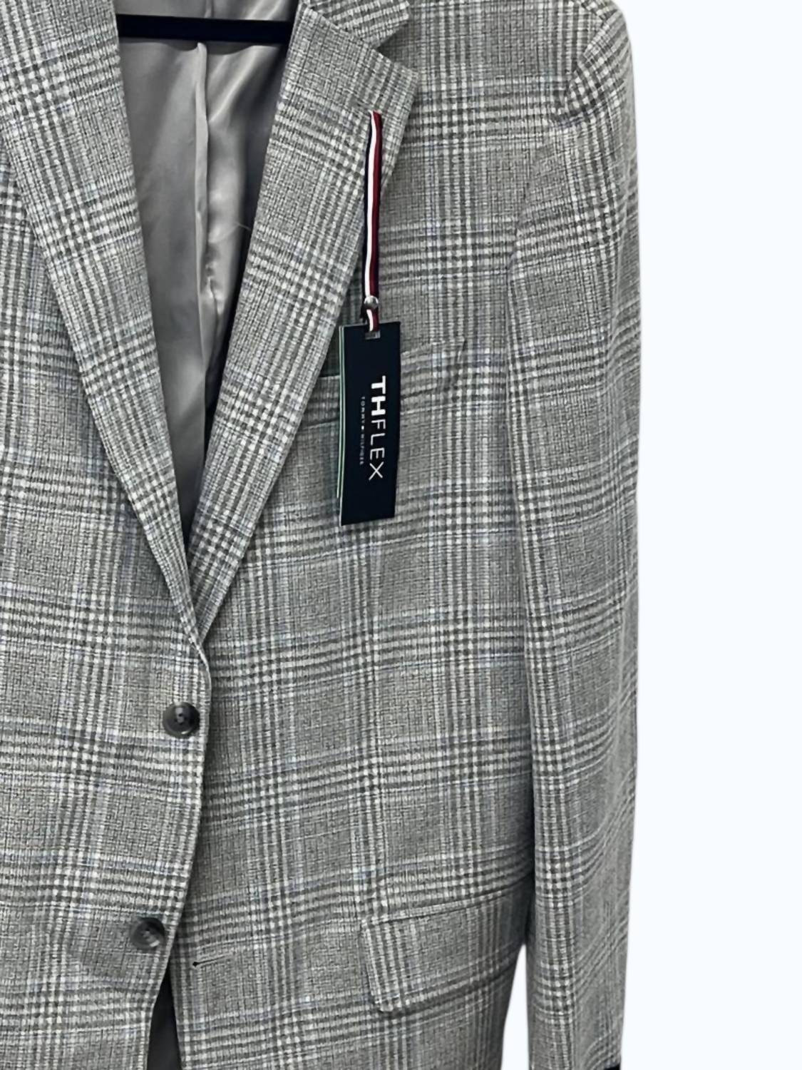 Tommy Hilfiger Men's Conrad Plaid Suit Separate Sportcoat in light gray - men's jacket - detail view