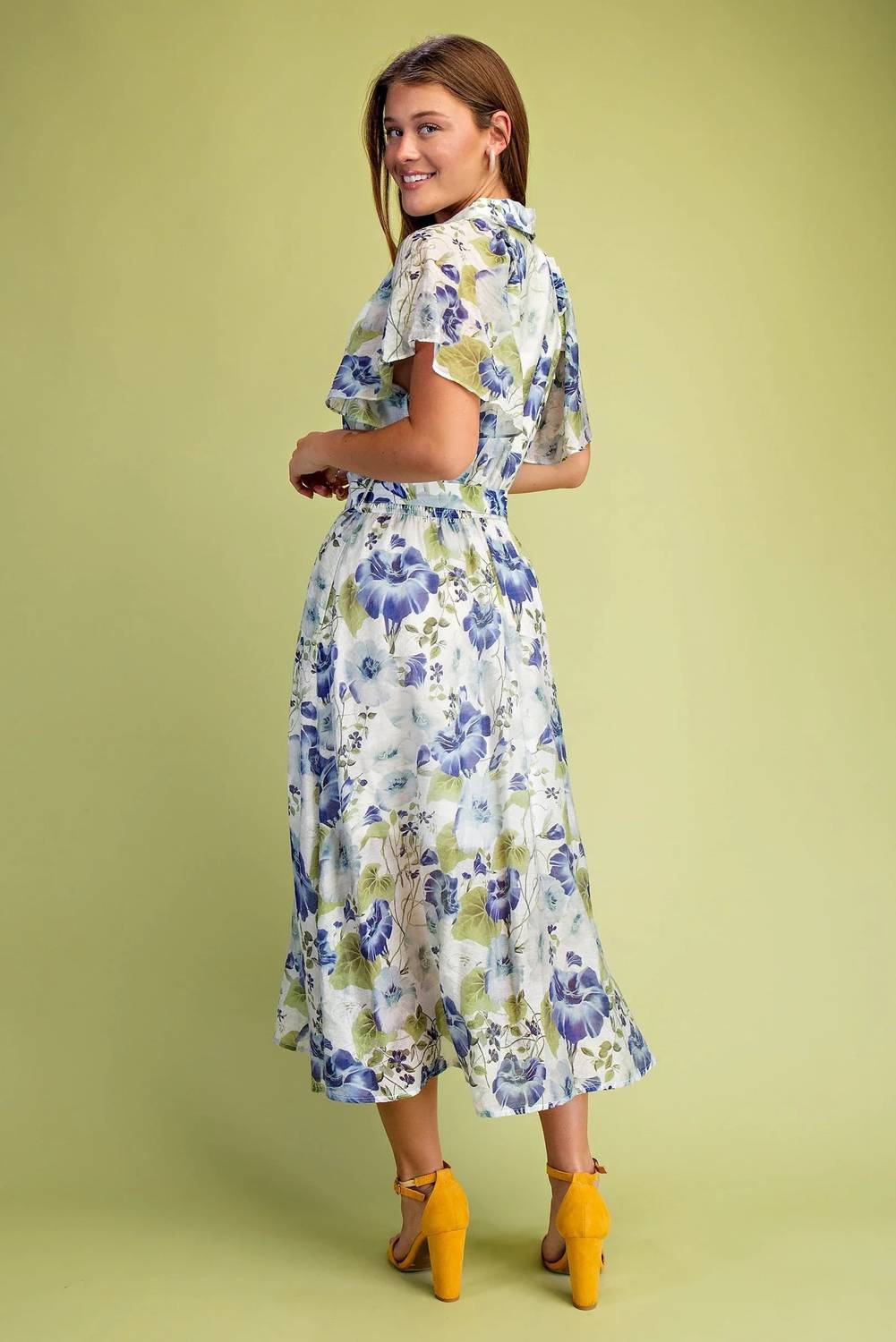 Gigio - Floral Midi Shirt Lined Dress