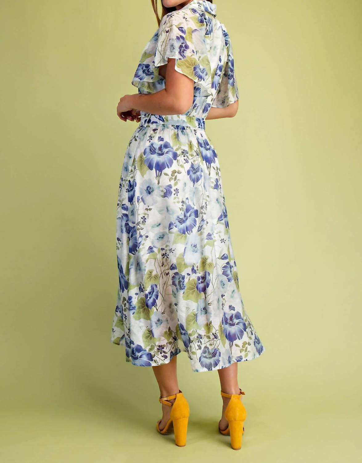 Gigio - Floral Midi Shirt Lined Dress
