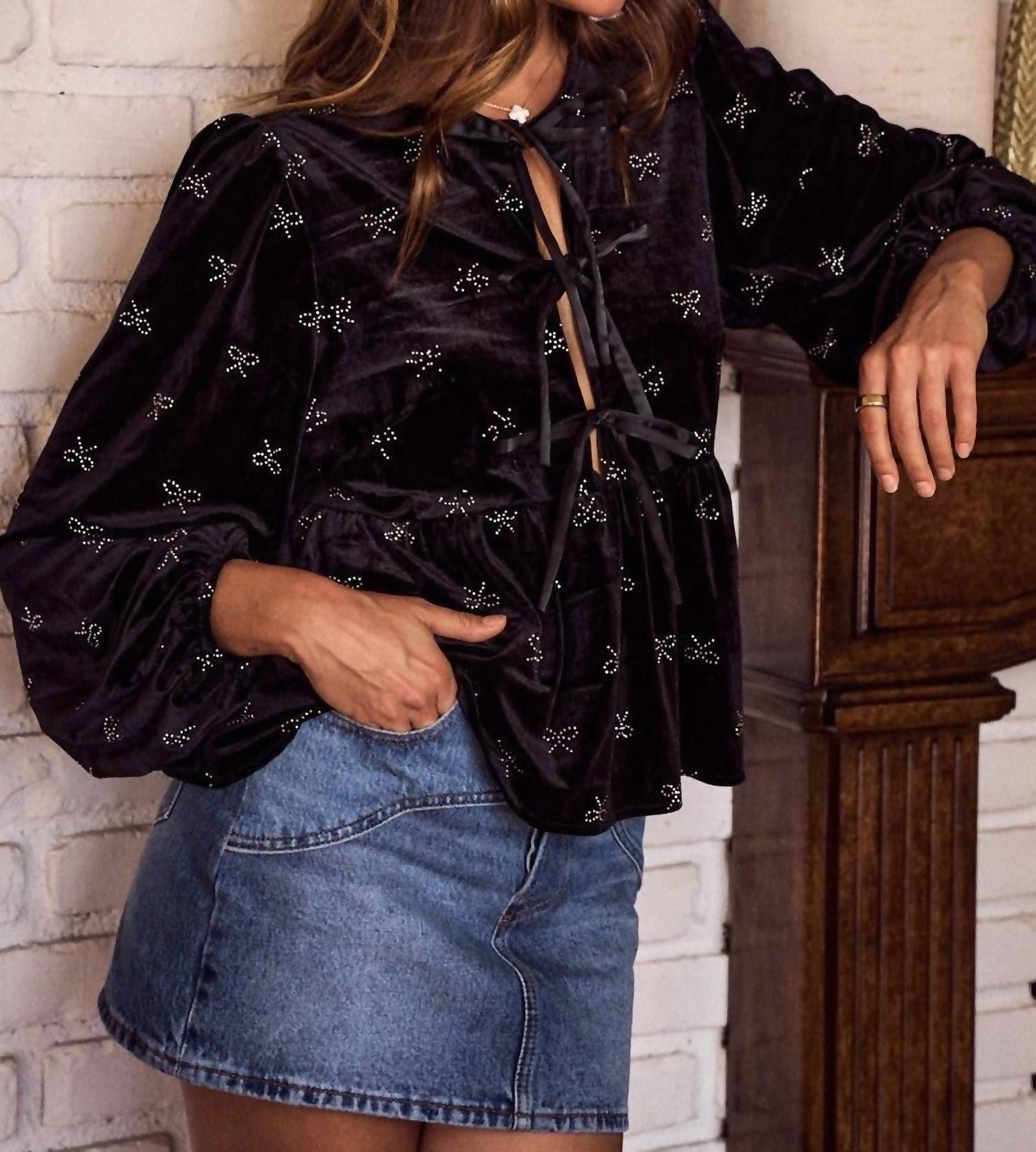 So Me - Tina Bow Tie Velvet Top