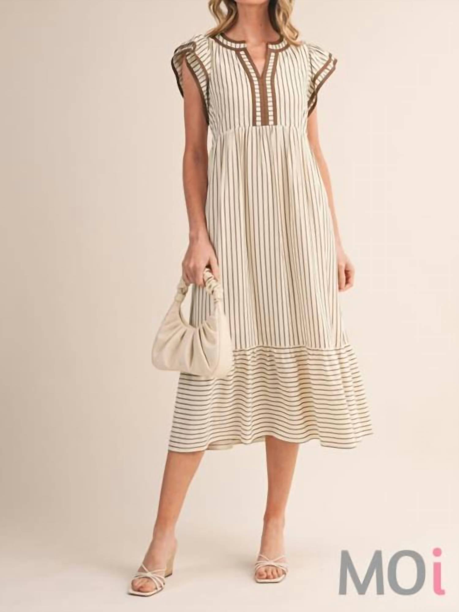 &Merci - Striped Contrast Binding Midi Dress
