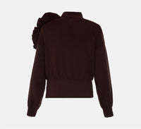 THEO the Label Nomia Ribbed Waist Rosette Cardigan Top in koffee - women's sweater - alternate view