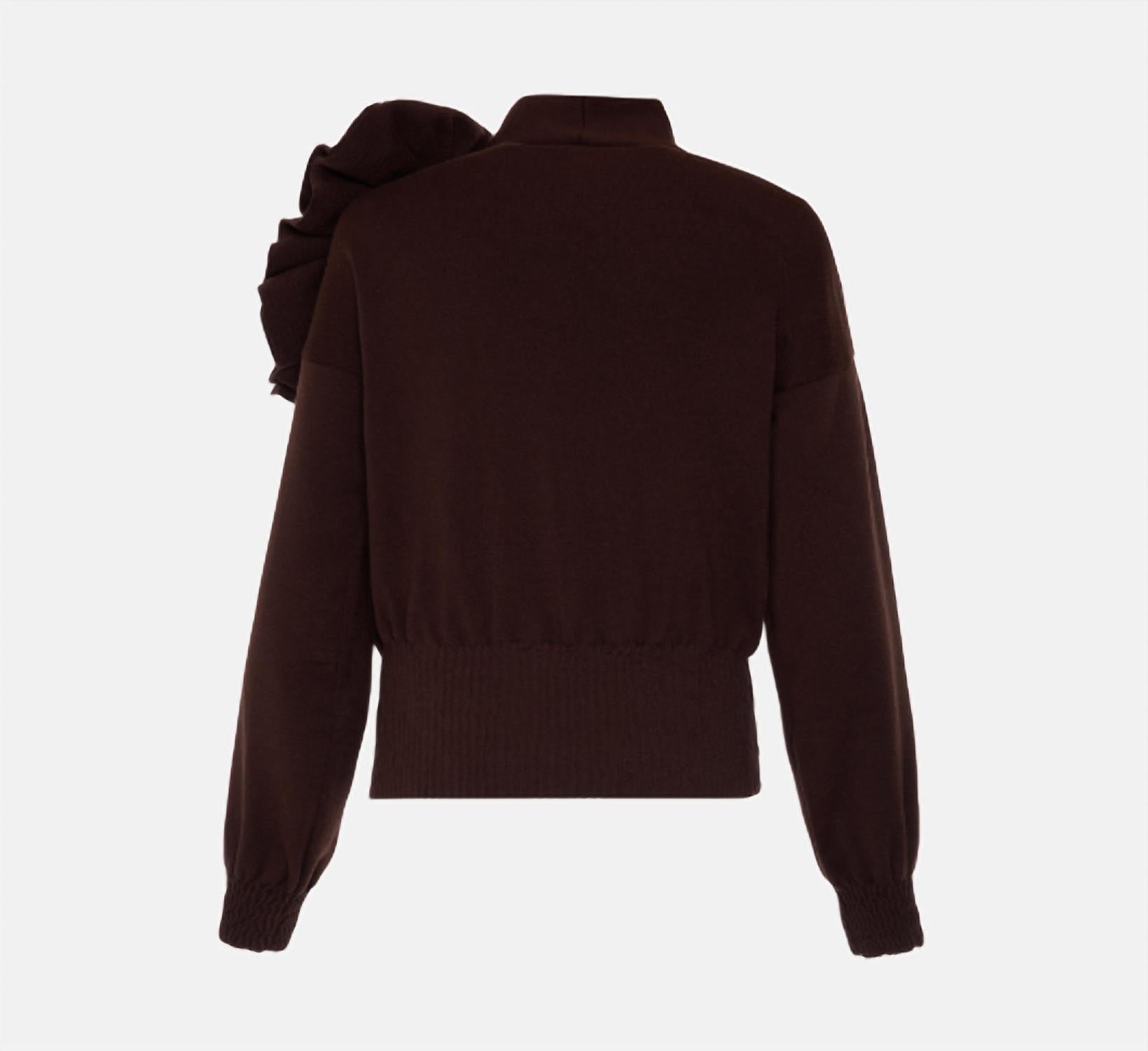 THEO the Label Nomia Ribbed Waist Rosette Cardigan Top in koffee - women's sweater - alternate view