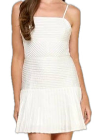 TCEC Everly Pintuck Pleast Mini Dress in white - women's dress - detail view