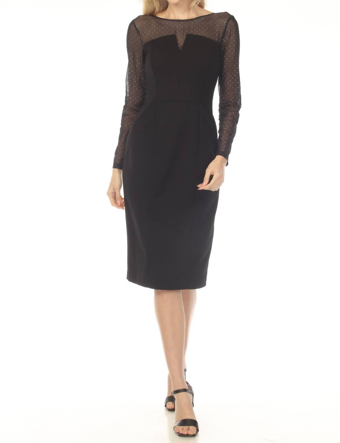 Joseph Ribkoff Studded Mesh Yoke Sheath Dress in black - women's dress