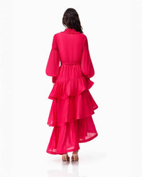 ELLIATT Thalia Asymmetrical Gown in fuschia - women's dress - detail view