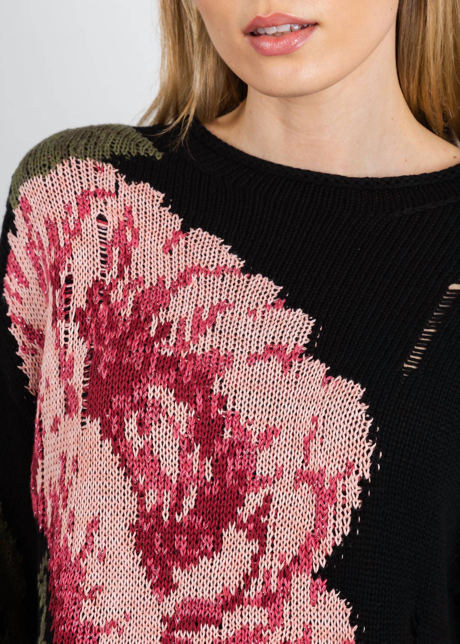 Oui - Rose Distressed Sweater