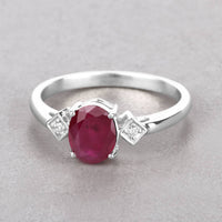 Diana M Jewels Women's Oval Natural Ruby Fashion Ring (1.22 Ct) - Petite in 14k white gold - women's jewelry - detail view