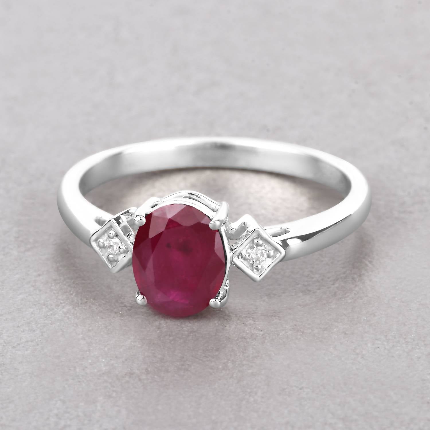 Diana M Jewels Women's Oval Natural Ruby Fashion Ring (1.22 Ct) - Petite in 14k white gold - women's jewelry - detail view