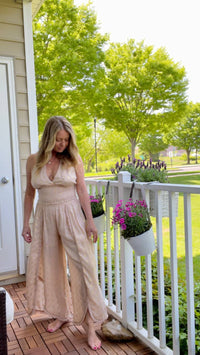 Tan Fringe Hem Scallop Pants