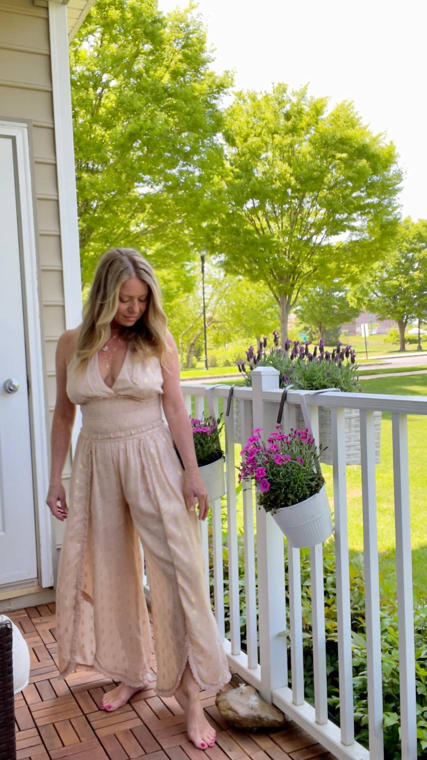 Tan Fringe Hem Scallop Pants