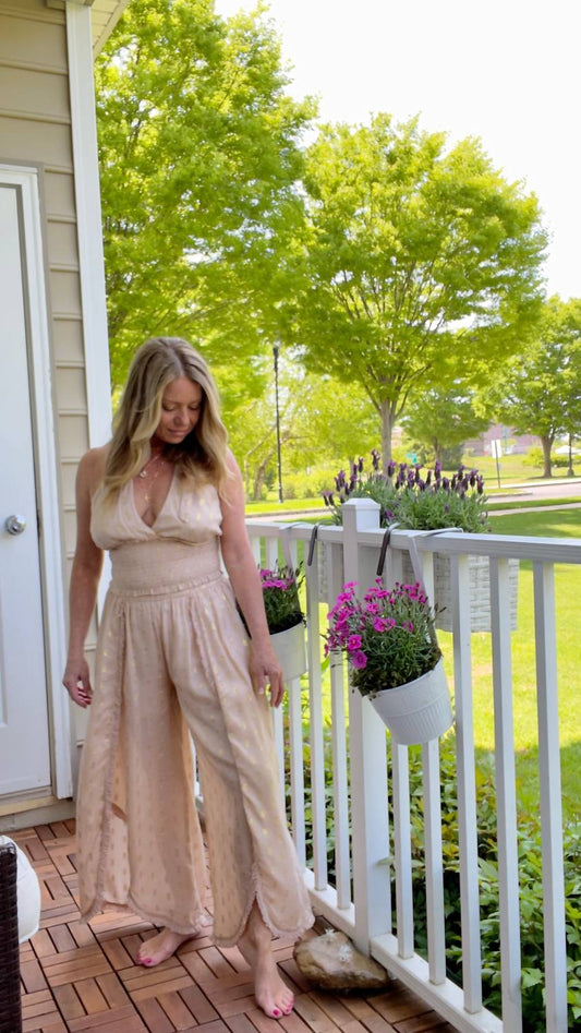 Tan Fringe Hem Scallop Pants