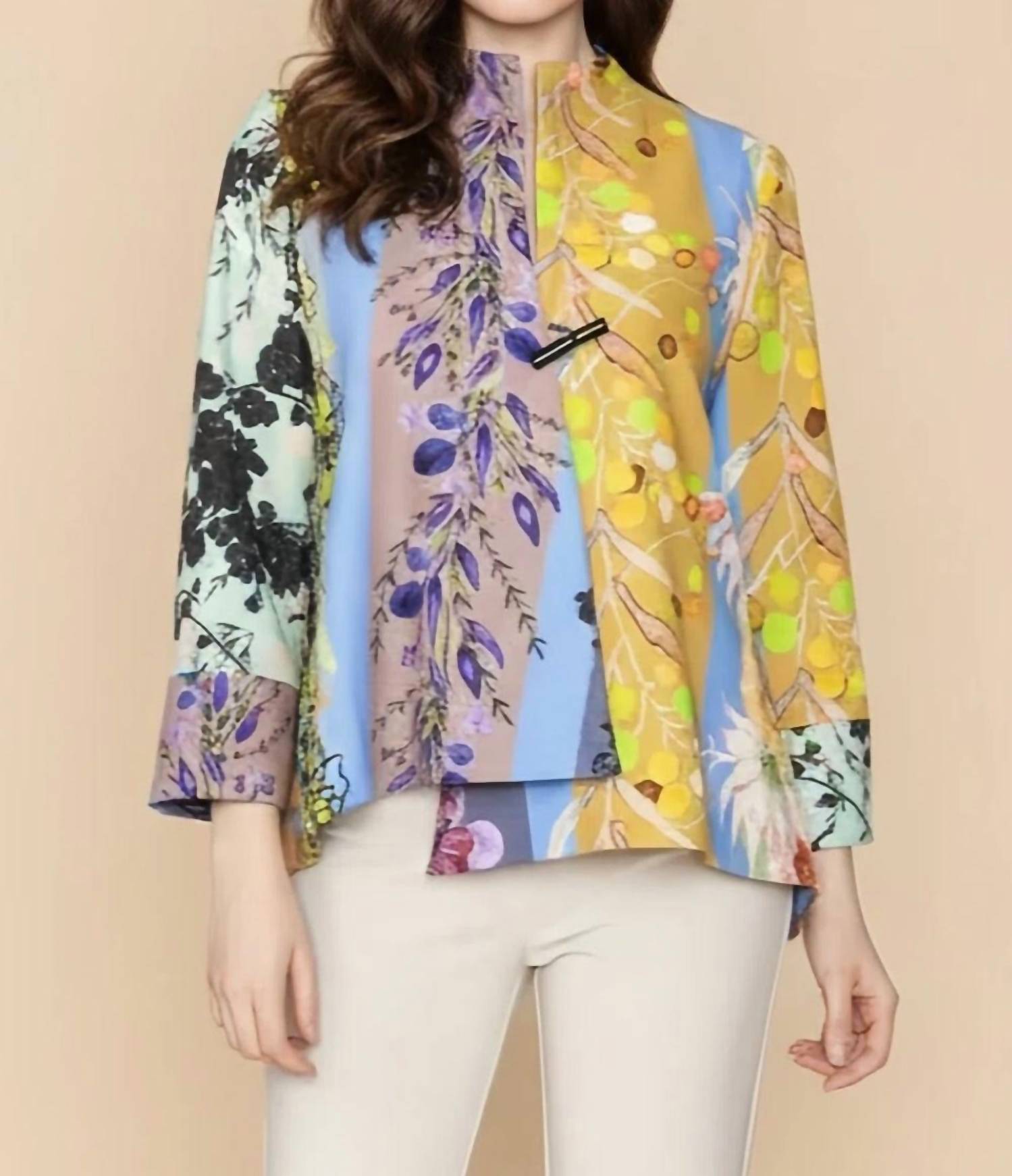 Ic Collection - Mixed Floral One-button Swing Jacket