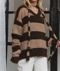 ADORA Stripes Knit Sweater With Scarf in brown stripe - women's sweater - view 4