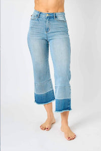 Judy Blue - Women's High Waist Released Hem Wide Crop Jeans