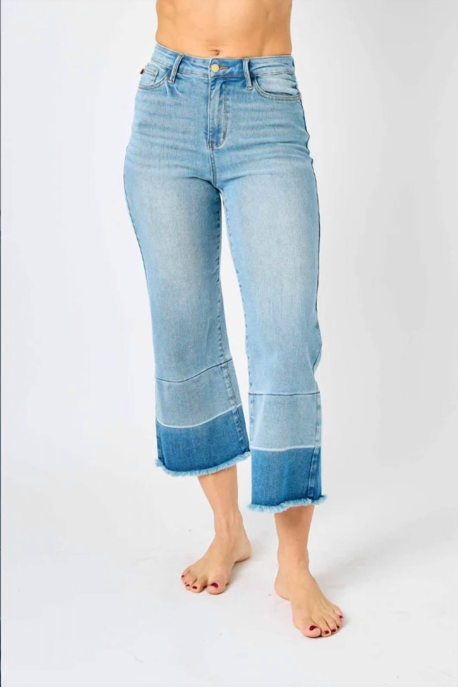 Judy Blue - Women's High Waist Released Hem Wide Crop Jeans