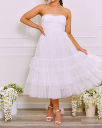 Luxxel - Tulle Strapless Midi Dress