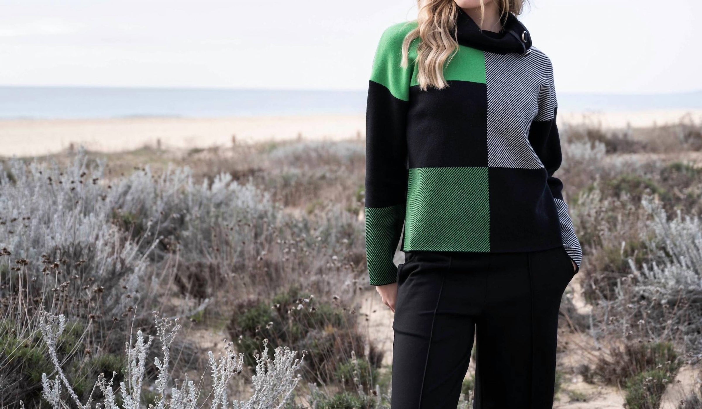 Marble - Checkered Cowl Neck Sweater