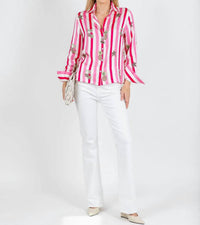 Vilagallo - Isa Striped & Leopard Print Button Down Shirt