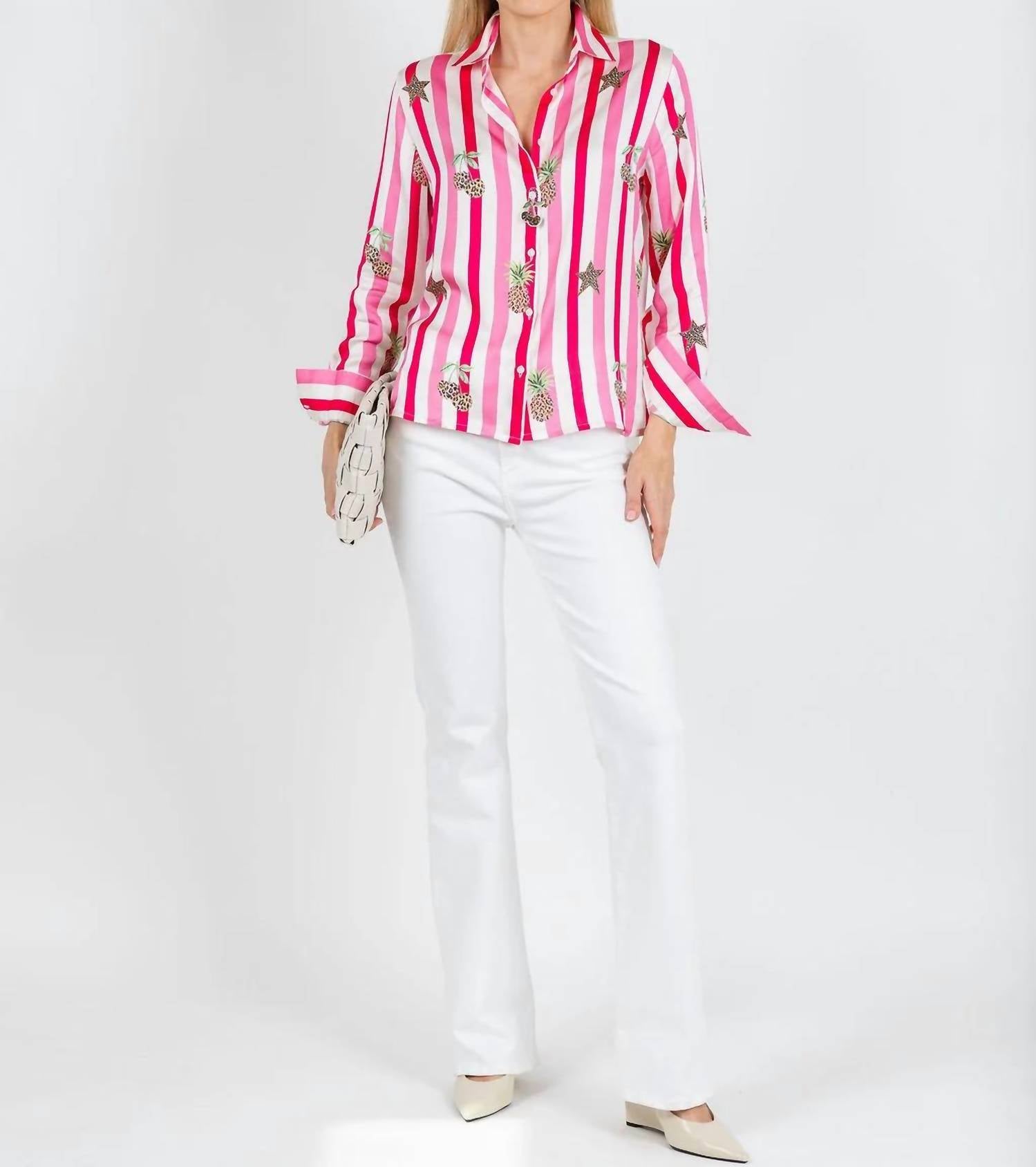 Vilagallo - Isa Striped & Leopard Print Button Down Shirt