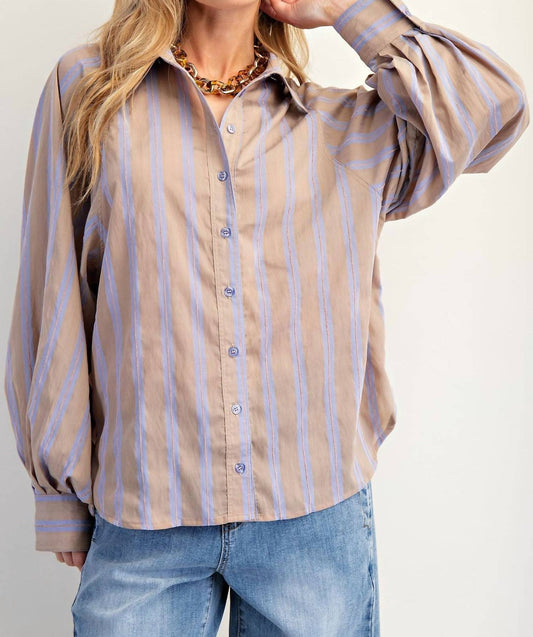 Easel - Women's Mushroom Stripe Button Up