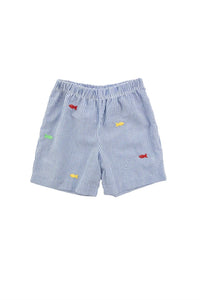 Florence Eiseman Kid's Under The Sea Fish Seersucker Shorts in blue - kids' shorts