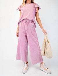Easel Washed Wing Sleeve Crochet Trim Top - women's blouse - view 4
