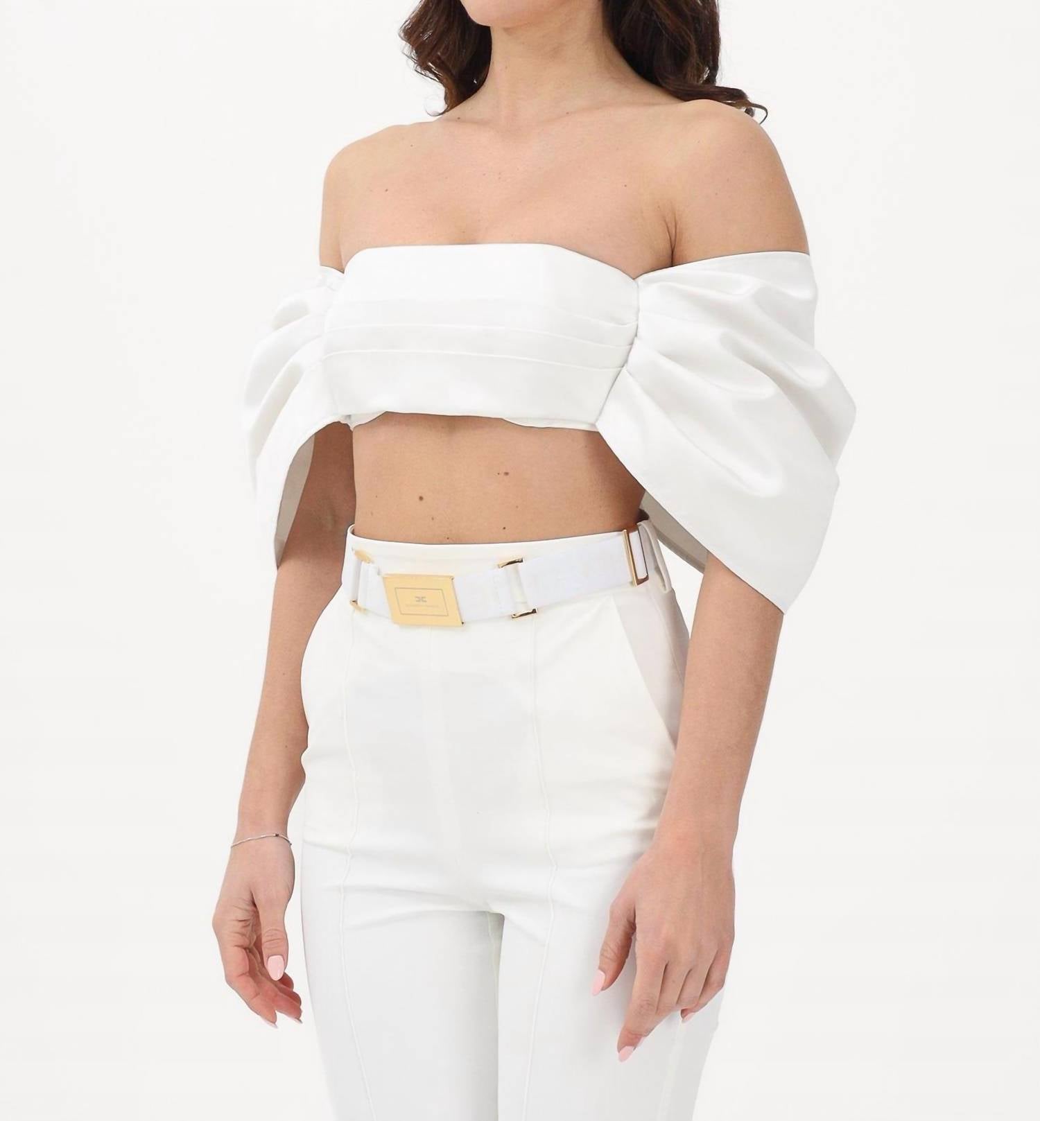 Elisabetta Franchi Women's Squareneck Crop Top in ivory - women's shirt