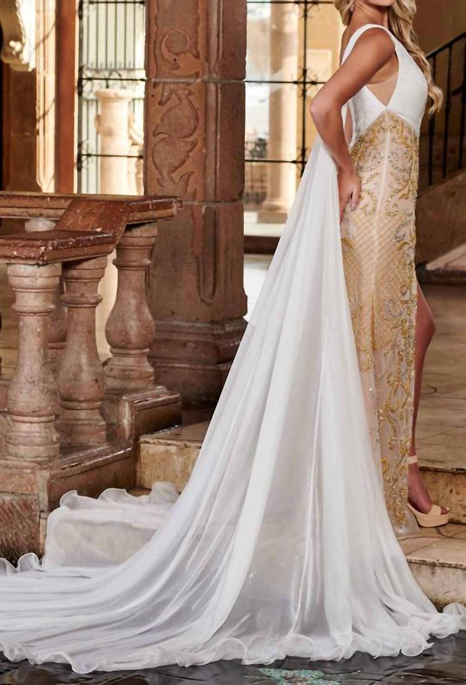 Rachel Allan - One Shoulder Gown With Cape