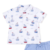 Angel Dear - Kids Bubbly Sailboats Polo With Casual Short Set