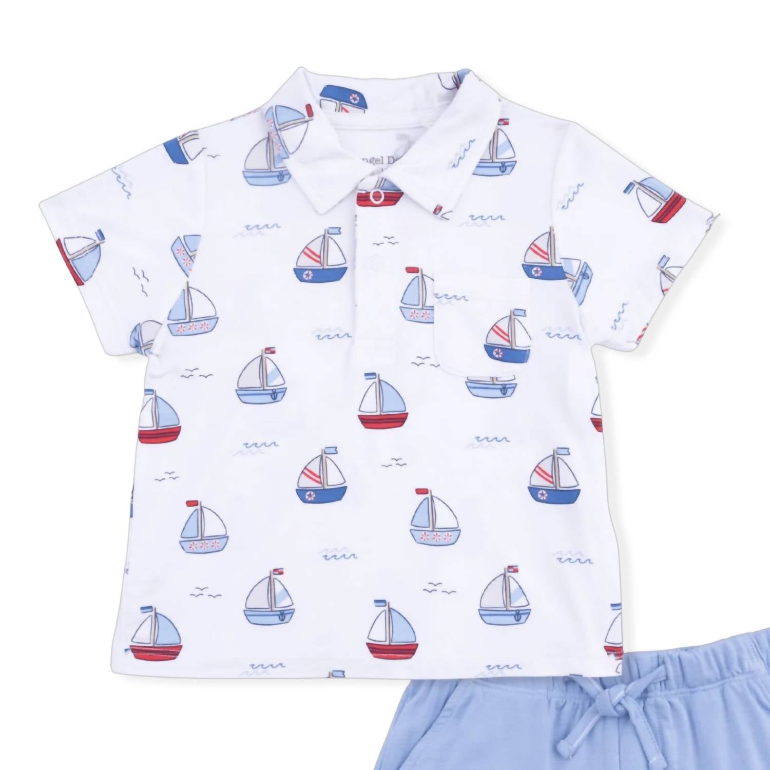 Angel Dear - Kids Bubbly Sailboats Polo With Casual Short Set