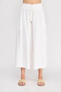 Allie Rose - Soft Linen Smocked Tie Waist Flowy Capri