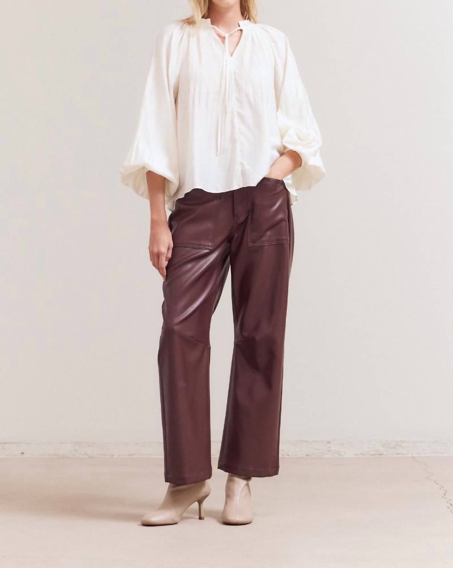 Grade & Gather - Faux Leather Straight Leg Pants